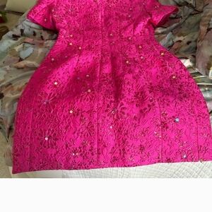 Pink Floral Jaquard Women's Dress